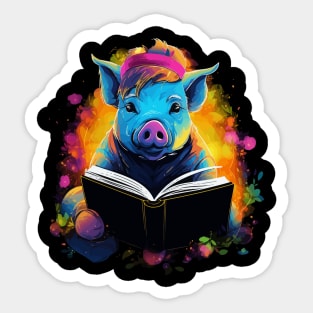 Pot-Bellied Pig Reads Book Sticker